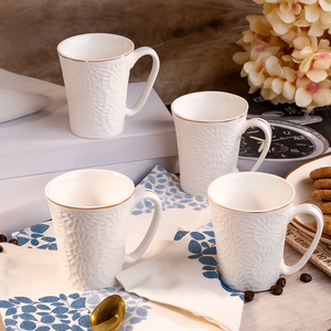 Luxury Embossed Porcelain Tea <b>Cups</b> (<b>Set</b> of 4) Durable Espresso <b>Cups</b> 90ml-150ml Capacity Low MOQ Pure White Design Style - Product Image 5