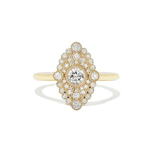 Bague en or jaune avec cluster de diamants de laboratoire de forme marquise, style vintage - Product Image 2