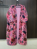 Robe longue en velours rose à imprimé floral pour femme, manches longues, vêtement de détente doux et tissé, tenue décontractée de printemps
