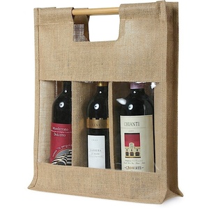 Sac de transport pour bouteille de vin en jute naturelle Sac cadeau pour bouteille de vin en jute/Sac de transport pour bouteille d'eau-Fermeture velcro et poignée pour homme - Product Image 3