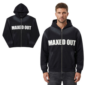 เสื้อฮู้ดซิปเต็มตัวผ้าฝ้ายฟลีซสำหรับผู้ชาย เสื้อฮู้ดโอเวอร์ไซส์ สตรีทแวร์ พิมพ์ลายกราฟิก ผลิตตามสั่งจากโรงงานโดยตรง - Product Image 1