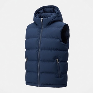 Gilet matelassé à capuche bleu marine pour homme, sans manches, fermeture éclair sur le devant, coupe-vent, décontracté, vêtement d'extérieur d'hiver - Product Image 1