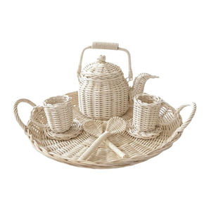 Juego de tetera, taza y cuchara de mimbre para niños, juguete de imitación para la cocina, decoración para habitación infantil y guardería. - Product Image 1