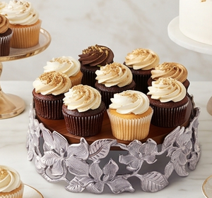 Premium Round Wooden <b>Cake</b> <b>Stand</b> With Silver Floral Base Handmade Serving Tray For Desserts Elegant Tabletop Accent - Product Image 5