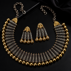 Conjunto de Collar y Pendientes de Cobre Chapado en Oro con Plata Oxidada y Moissanita, Estilo Boho Indio, para Amantes, Regalo de Aniversario para Mujer - Product Image 3