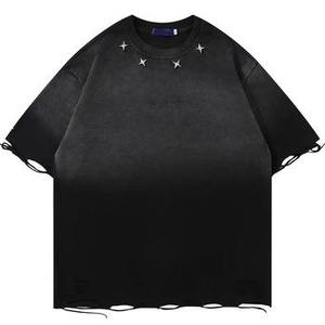 Camiseta Negra Extra Grande de Algodón para Hombre, Manga Corta, Cuello Redondo, Estilo Urbano, Lavada - Product Image 1