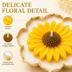 Bougie créative en forme de tournesol avec support en céramique à pétales dorés - Product Image 2