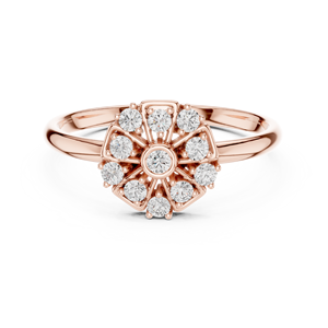 Anillo de Roseta con Diamantes de Corte Redondo Minimalista para Mujer, Anillos de Oro Sólido de 14k para Regalo, Compromiso, Aniversario, Boda - Product Image 6