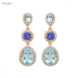 ต่างหูเพชรแท้ 5 กะรัต แทนซาไนต์และอะความารีน ประดับเพชรทรงรัศมี ทองคำแท้ 14k ส่งตรงจากโรงงาน จัดส่งรวดเร็ว - Product Image 5