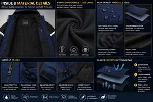 Veste coupe-vent à capuche bleu marine pour homme, vêtements décontractés pour l'extérieur, coupe régulière, matière polyester, fermeture éclair, style automne - Product Image 5