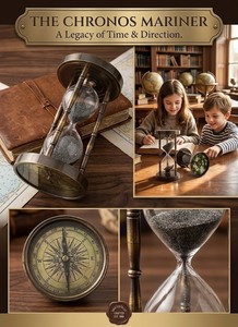 Hot Selling Designer Handmade Brass 10 Minute Sand Timer High Quality Art Deco Modern Traditional Table Top Decorative <b>Compass</b> - Product Image 3
