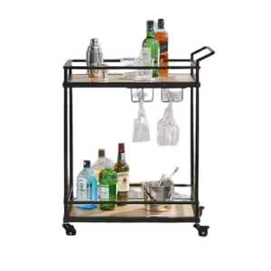 Carrito de Bar Industrial de 3 Niveles de Madera y Metal, Isla de Cocina Rodante con Estante para Vino, Portavasos, Estación de Café, Carrito de Servicio - Product Image 6