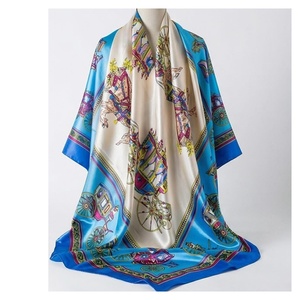 Women's <b>Square</b> <b>Silk</b> <b>Scarf</b> Blue Floral Print Luxury Fashion Accessory All Seasons Multi-Functional - Product Image 1