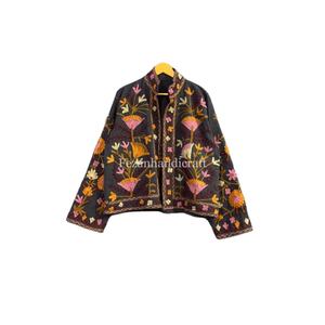 Suzani แจ็กเก็ตผ้าฝ้าย100% อินเดียสำหรับผู้หญิงเปิดตะเข็บปักลายดอกไม้คอตั้งเสื้อโค้ทถักสไตล์โบฮีเมียน - Product Image 1