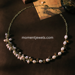 Collier en perles d'eau douce plaqué or véritable 18 carats, chaîne en câble luxueuse avec revêtement PVD, pendentif géométrique en perle, fait main - Product Image 4