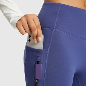 Pantalones de Mujer con Cintura Alta Elástica, Corte Acampanado, Bolsillos, Color Sólido, Tejido Elástico, Secado Rápido, Casuales, Largos, Azules, Spandex, Poliéster - Product Image 6