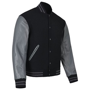 High Quality Formal Letterman Varsity <b>Jacket</b> Polyester <b>Fleece</b> Body with Polyester Sleeves Stand Collar Front Logo - Product Image 2