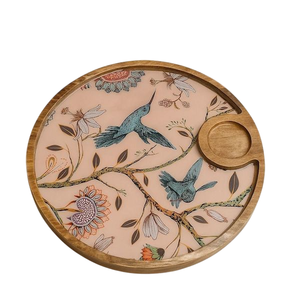 Bandeja Redonda de Madera para Servir - Plato de Madera de Mango Esmaltado con Estampado de Colibrí y Botánico, con Asas Recortadas para Bebidas, Té y el Hogar - Product Image 5