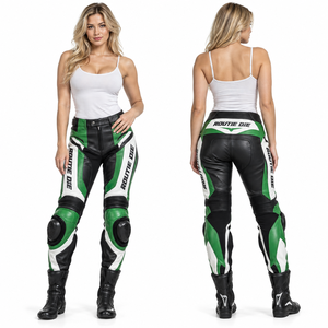 Pantalon de moto en cuir imprimé personnalisé pour femme, pantalon de course de motocross, pantalon de motard color block pour femme, vêtement d'extérieur pour la conduite - Product Image 5