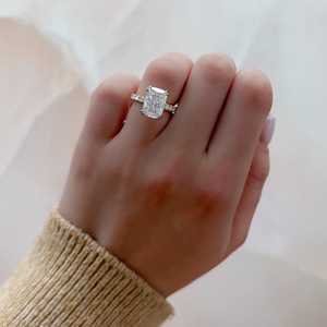 Solitaire Engagement <b>Rings</b> Hidden Halo Pave Set Proposal <b>Wedding</b> Bands 14k Solid Gold <b>Cushion</b> Cut Lab Grown Diamond Fine Jewelry - Product Image 4