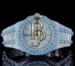 นาฬิกาข้อมือผู้ชาย Briva Luxury ประดับเพชร สายสแตนเลสสตีล หน้าปัดสีน้ำเงิน ขอบประดับอัญมณี กระจกฝังเพชร ควอตซ์ กันน้ำ 10 บาร์ สไตล์ฮิปฮอป - Product Image 1