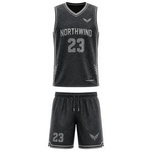 Ensemble de maillots de basket-ball Northwind pour hommes, col en V, sans manches, vêtements de sport, vente en gros, évacuation de l'humidité, sublimation, coupe athlétique, noir 23 - Product Image 1