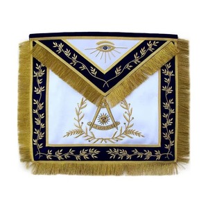 Delantal de Francmasonería Past Master Blue Lodge Azul Marino con Bordado a Mano Dorado y Borlas con Flecos Servicio OEM MAP-0075 - Product Image 1