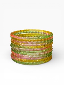 Designer Emerald Cut Gold Plated Trendy Multicolor Raindrop Glass Pearl <b>Bangles</b> Bridal & Festival Wear at Wholesale Price - Product Image 3