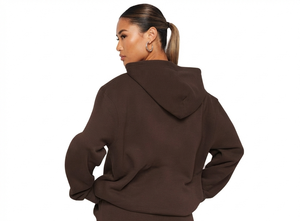 Women Solid Color Hooded Tracksuit Full Sleeve Loose Fit Cotton Sweatshirt With Side Pockets Autumn Casual Wear - Product Image 3