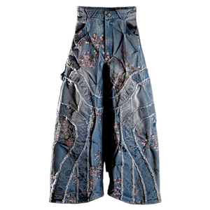 Pantalones Harem de Mujer con Bordado Floral y Parches, Cintura Alta Elástica, Ajuste Holgado, Estilo Denim Desgastado de Longitud Completa - Product Image 4