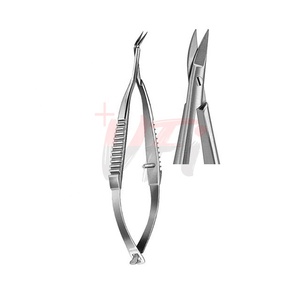 Micro-ciseaux courbés 15 cm, lame de 19 mm, manche plat, acier inoxydable allemand, instruments manuels de chirurgie plastique - Product Image 1