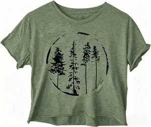 Camiseta Corta para Mujer con Estampado de Flores Silvestres, Manga Corta, Cuello Redondo, Estilo Casual de Verano, Venta al Por Mayor OEM - Product Image 2