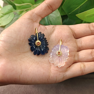 Colgante Ortodoxo con Flores Talladas, Chapado en Oro de 18k, Latón, Piedra Preciosa Natural, Cuarzo Azul Londres, Opalita, Cuarzo Rojo, Circonita Cúbica, para Mujer - Product Image 4