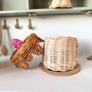 Woven Rattan Cupcake Box Kids Toy Pink Cream Lid Storage Container for Decor <b>Play</b> Pretend Store Vietnam Wholesale - Product Image 1