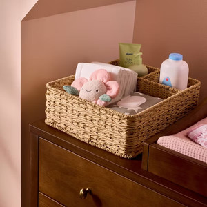 Natural <b>Paper</b> Diaper Caddy Organizer without Handle, Elegent Design Nursery Basket, Handmade in Vietnam - Product Image 2