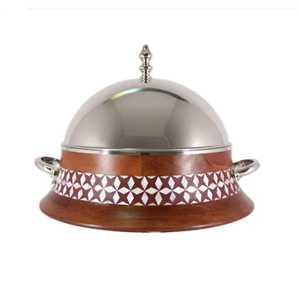 Natural Solid Wood Casserole Insulated Hot <b>Pot</b> Stainless Steel Liner Side Handles <b>Lid</b> Chapati Roti Warmer Serving Container - Product Image 5