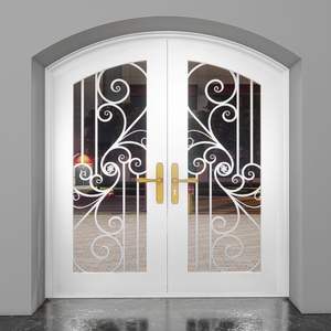 Puerta de Entrada Decorativa de Hierro Forjado y Acero con Vidrio Templado, Elegante Puerta Frontal de Seguridad Impermeable para Proyectos de Entrada - Product Image 2