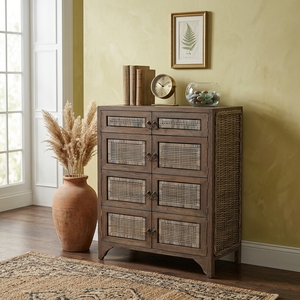 New Modern <b>Minimalist</b> Makassar Wooden Storage Cabinet Natural Rattan Webbing 8 Doors Chest Side <b>Table</b> Storage Nightstand - Product Image 4