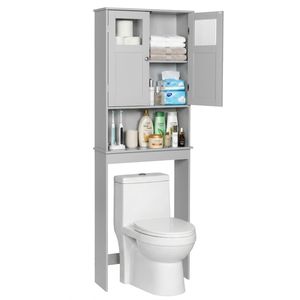 Mobile da Bagno a Doppia Anta in MDF Verniciato Grigio 60*22*170cm, Arredo per Toilette e Bagno - Product Image 6