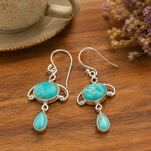 Natural Blue Turquoise <b>Dangle</b> <b>Earrings</b> 925 Sterling <b>Silver</b> Handmade Boho Statement Drop <b>Earrings</b> Rose Gold & Yellow Gold Plated - Product Image 6