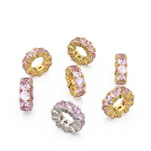 Breloque ronde en or italien 14 carats avec tourmaline, Breloque roue en tourmaline rose, Support de breloque rond, Pierre précieuse ronde Eternity Octobre - Product Image 4