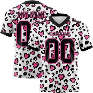 Custom Pink Leopard Print <b>Sports</b> <b>Jersey</b> V Neck Football Shirt Team Name Number Rugby Top - Product Image 1