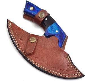 Cuchillo Ulu de Acero de Damasco Hecho a Mano con Hoja de Punta Clip de Madera - Cuchillo de Supervivencia Afilado para Camping al Aire Libre, DIY, OEM, Personalizable con Cuero - Product Image 3