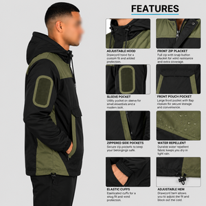 Sudadera con Capucha Unisex, Cortavientos, Transpirable, para Invierno, Corte Regular, Informal/Deportiva, para Actividades al Aire Libre, Spandex/Nailon, Negro y Verde Oliva - Product Image 4