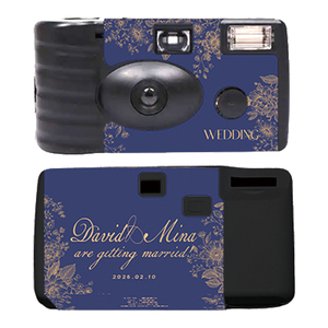 Cámara Desechable Personalizada LOMOPIE para Regalo de Boda, Película de 35 mm, Flash, Diseño Floral Azul y Dorado, Manual, de un Solo Uso, Cuerpo de Plástico - Product Image 3
