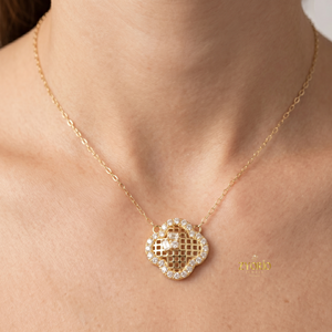 High Quality FuLong 18K Solid Gold Flower Shape Micro Insert Necklace Trendy Oval Cut Zircon Choker Weddings Gifts Link Chain - Product Image 1