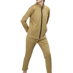 Ensemble veste zippée et pantalon pour femme, décontracté, deux pièces, uni, écologique, coupe classique, tissu doux, tenue de tous les jours - Product Image 2