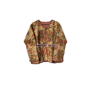 New Style Boho Quilted Women's Coat Handmade <b>Kantha</b> Indian Cotton Long Length Raw Edge Embroidered Breathable Perfect Gift - Product Image 1
