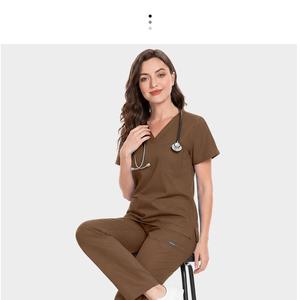 Ensemble d'uniformes médicaux en tissu toile coton-polyester anti-humidité, toucher doux, style infirmière USA, col en V, détection d'aiguilles - Product Image 3