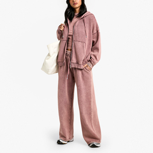 Conjunto Deportivo HAMIO Unisex con Sudadera Lavada al Ácido y Pantalones Anchos, Estilo Jogger, Corte Regular, Ropa Deportiva Urbana - Product Image 1